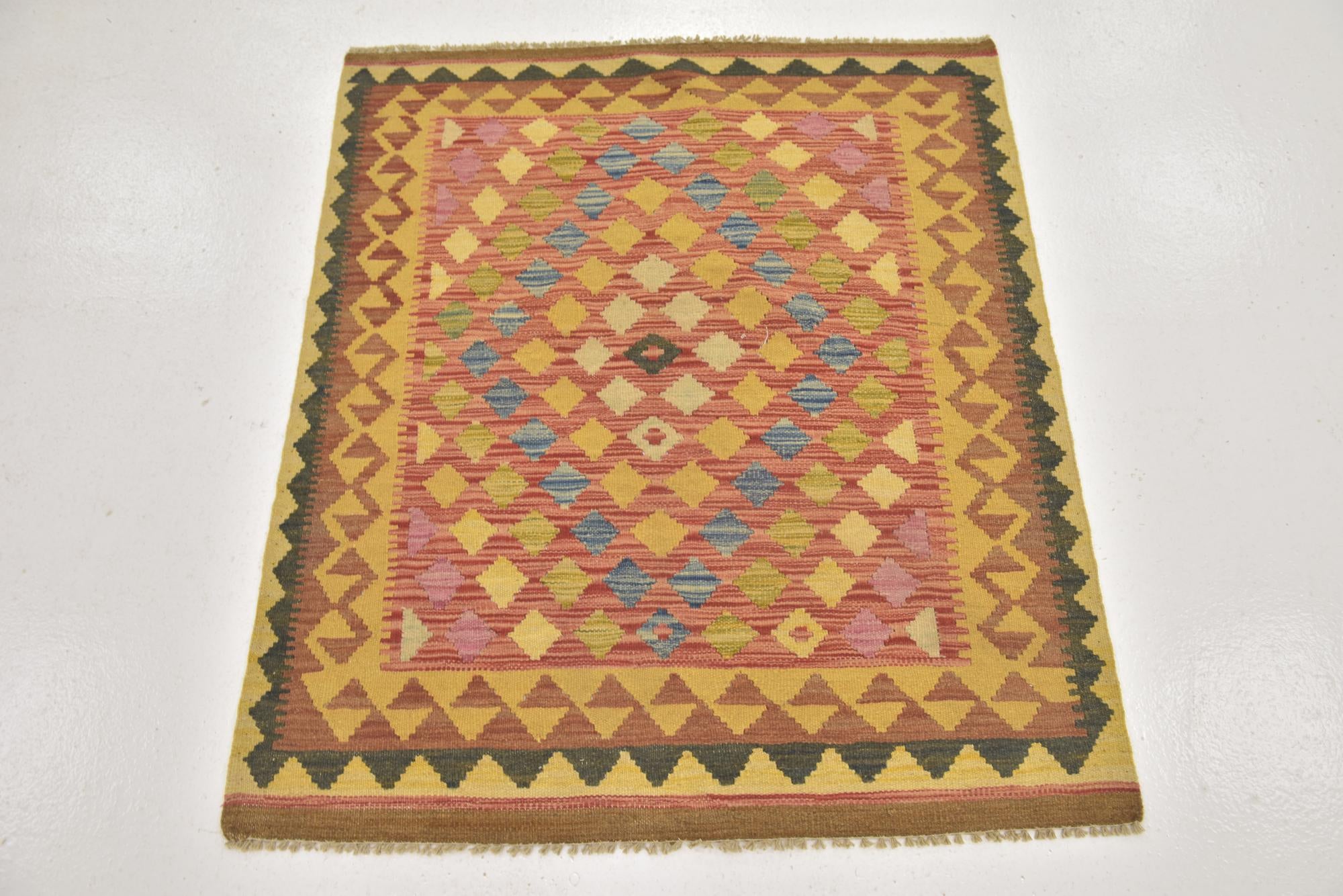 3' 2 x 3' 8 Hand Woven Kilim Maymana Wool Square Rug