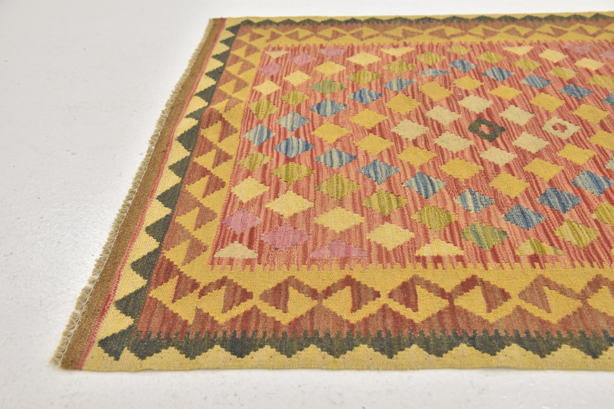 3' 2 x 3' 8 Hand Woven Kilim Maymana Wool Square Rug