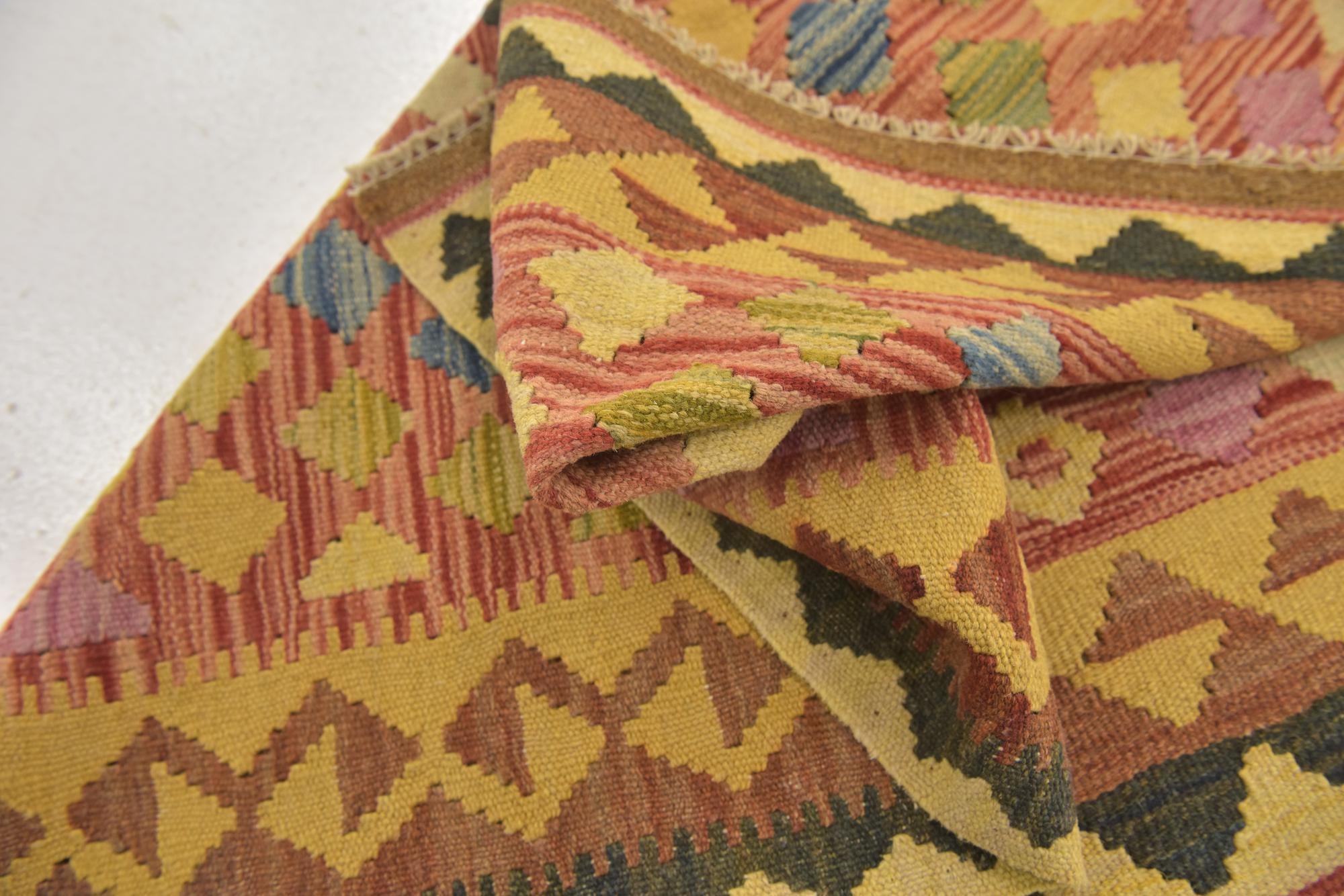 3' 2 x 3' 8 Hand Woven Kilim Maymana Wool Square Rug