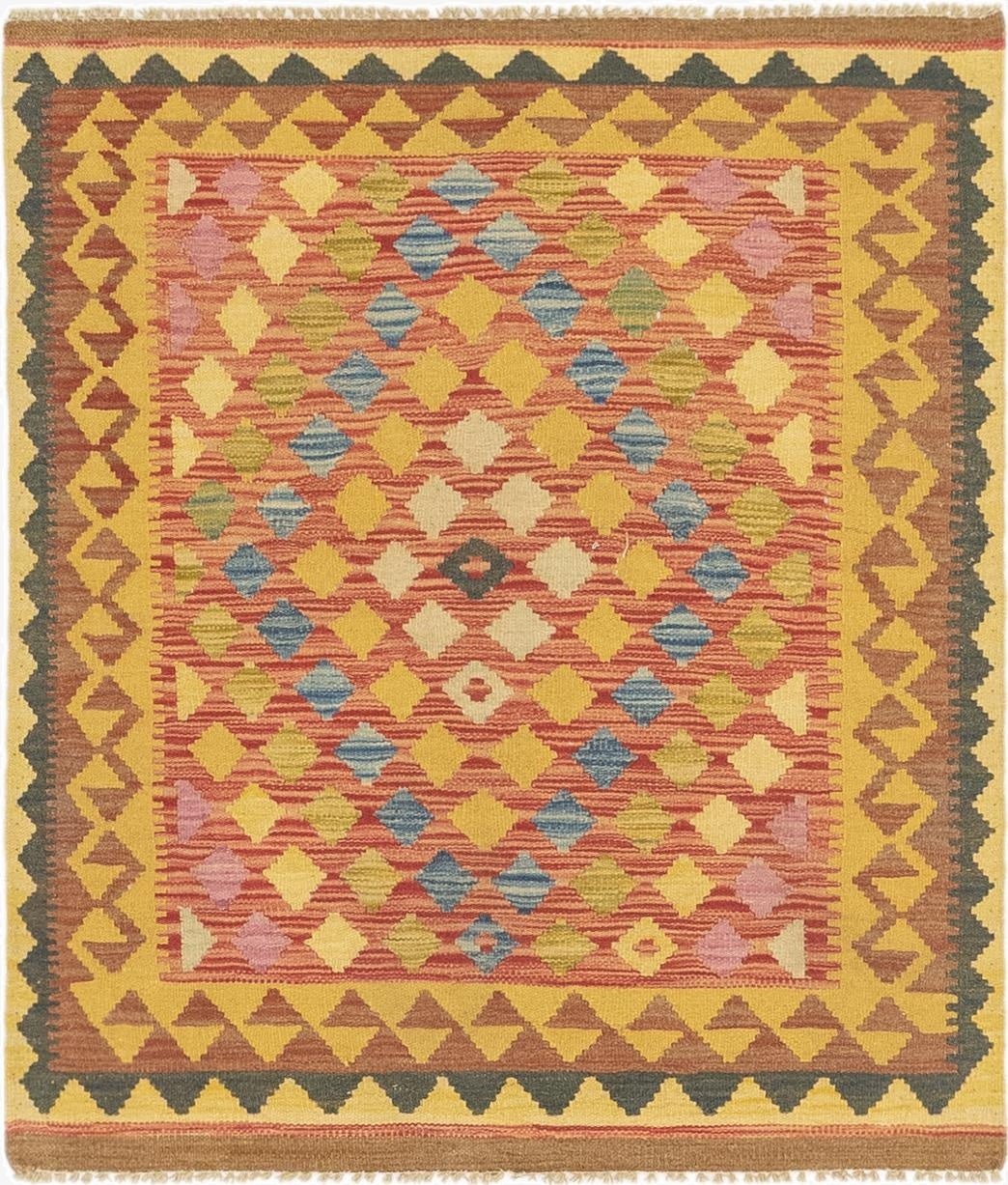 3' 2 x 3' 8  Hand Woven Kilim Maymana Wool Square Rug