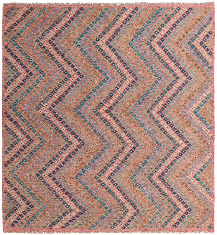 Detail image of 9' x 9' 3 Hand Woven Kilim Modern Wool Square Rug