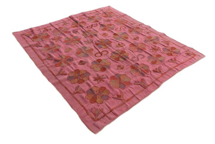 5' 9 x 6' 2 Hand Woven Kilim Suzani Wool Square Rug