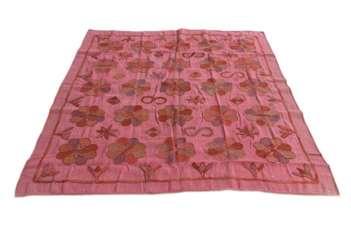 5' 9 x 6' 2 Hand Woven Kilim Suzani Wool Square Rug