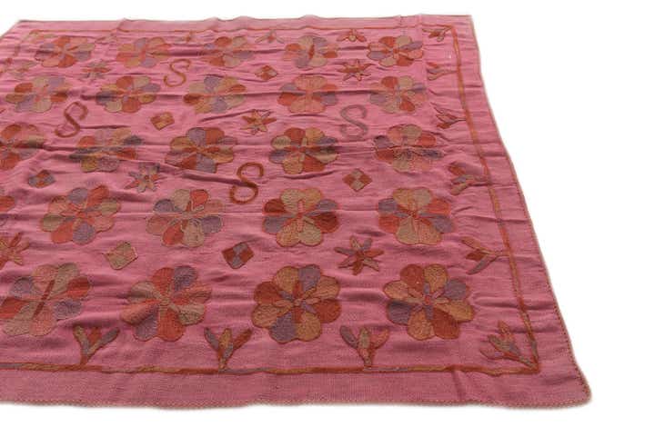 5' 9 x 6' 2 Hand Woven Kilim Suzani Wool Square Rug