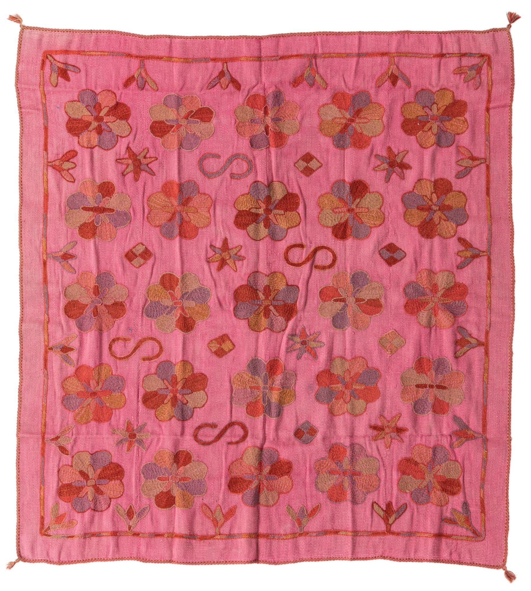 5' 9 x 6' 2 Hand Woven Kilim Suzani Wool Square Rug