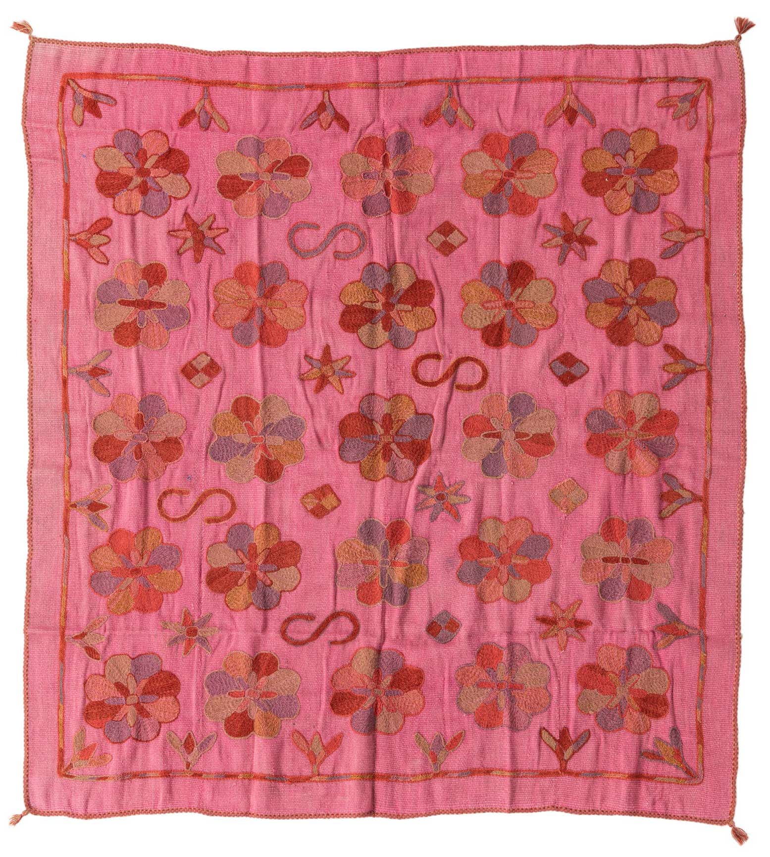 5' 9 x 6' 2 Hand Woven Kilim Suzani Wool Square Rug