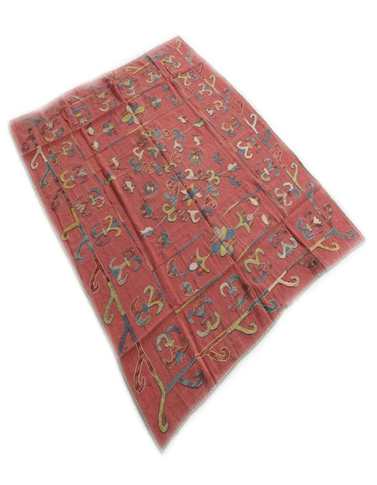 Detail image of 5' 3 x 6' 2 Hand Woven Kilim Suzani Wool Square Rug