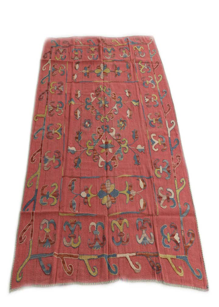 5' 3 x 6' 2 Hand Woven Kilim Suzani Wool Square Rug