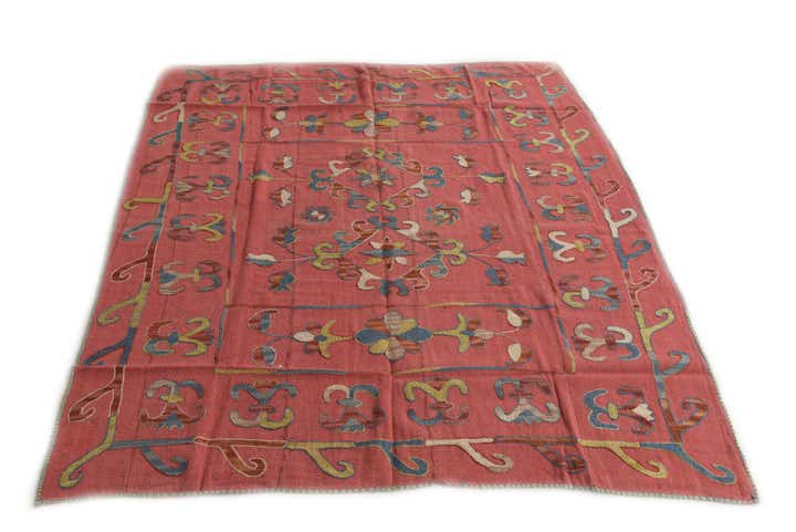 5' 3 x 6' 2 Hand Woven Kilim Suzani Wool Square Rug