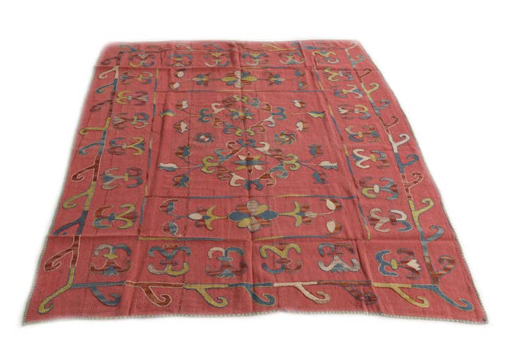 Detail image of 5' 3 x 6' 2 Hand Woven Kilim Suzani Wool Square Rug