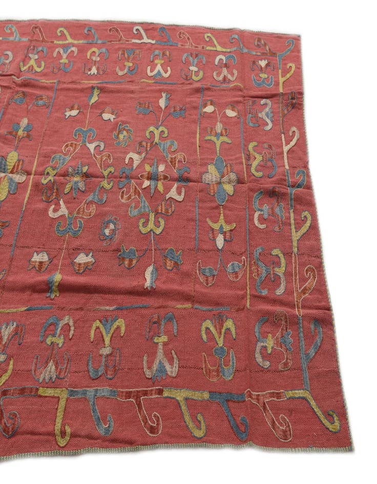 Detail image of 5' 3 x 6' 2 Hand Woven Kilim Suzani Wool Square Rug