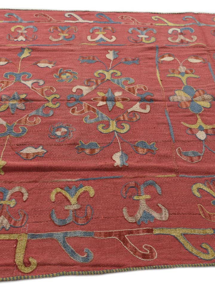 5' 3 x 6' 2 Hand Woven Kilim Suzani Wool Square Rug