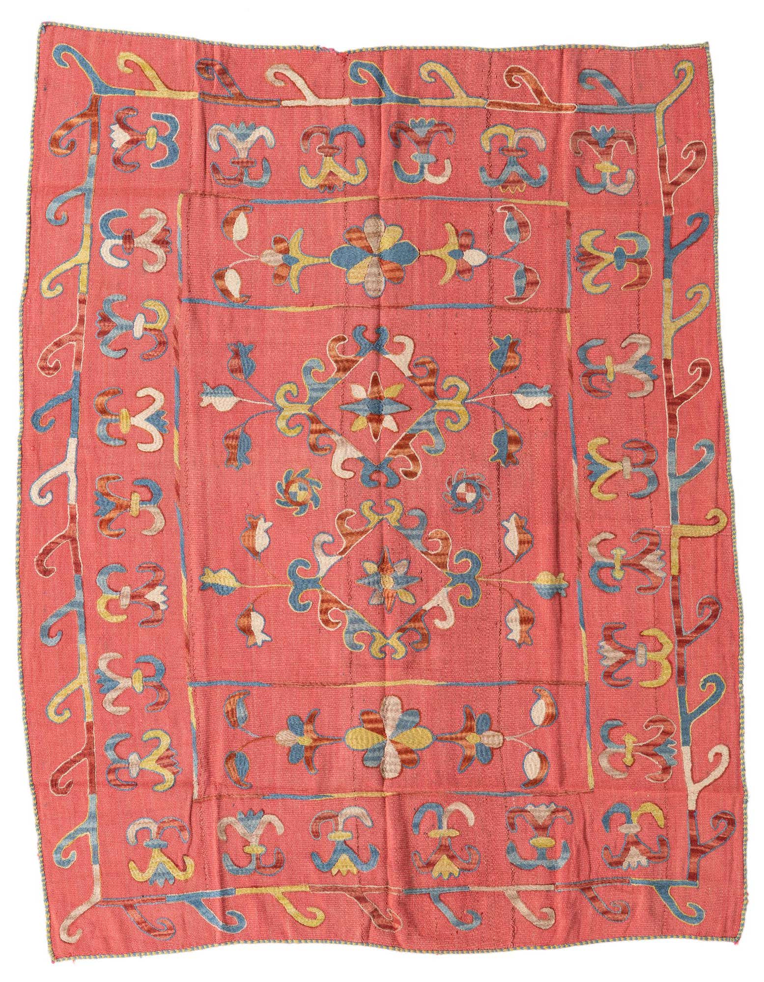 5' 3 x 6' 2 Hand Woven Kilim Suzani Wool Square Rug