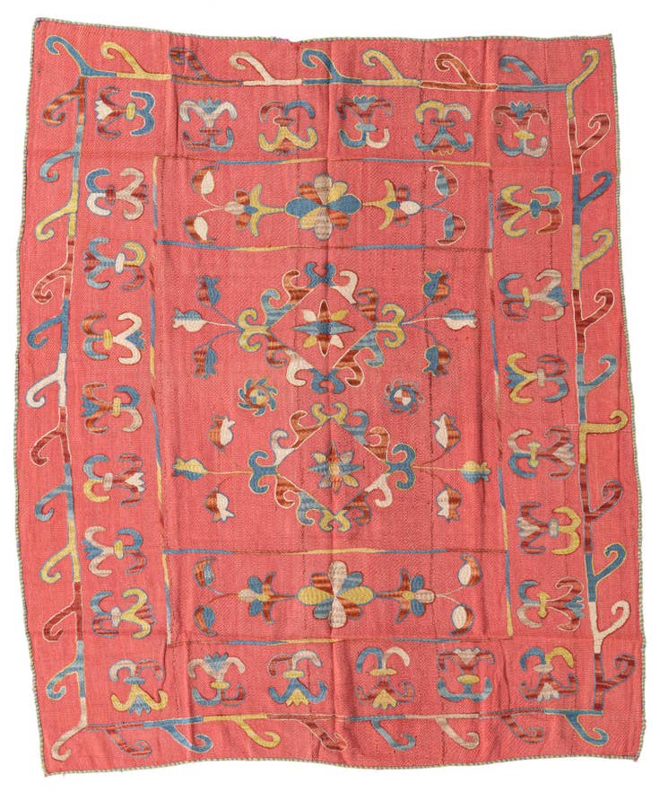 Detail image of 5' 3 x 6' 2 Hand Woven Kilim Suzani Wool Square Rug