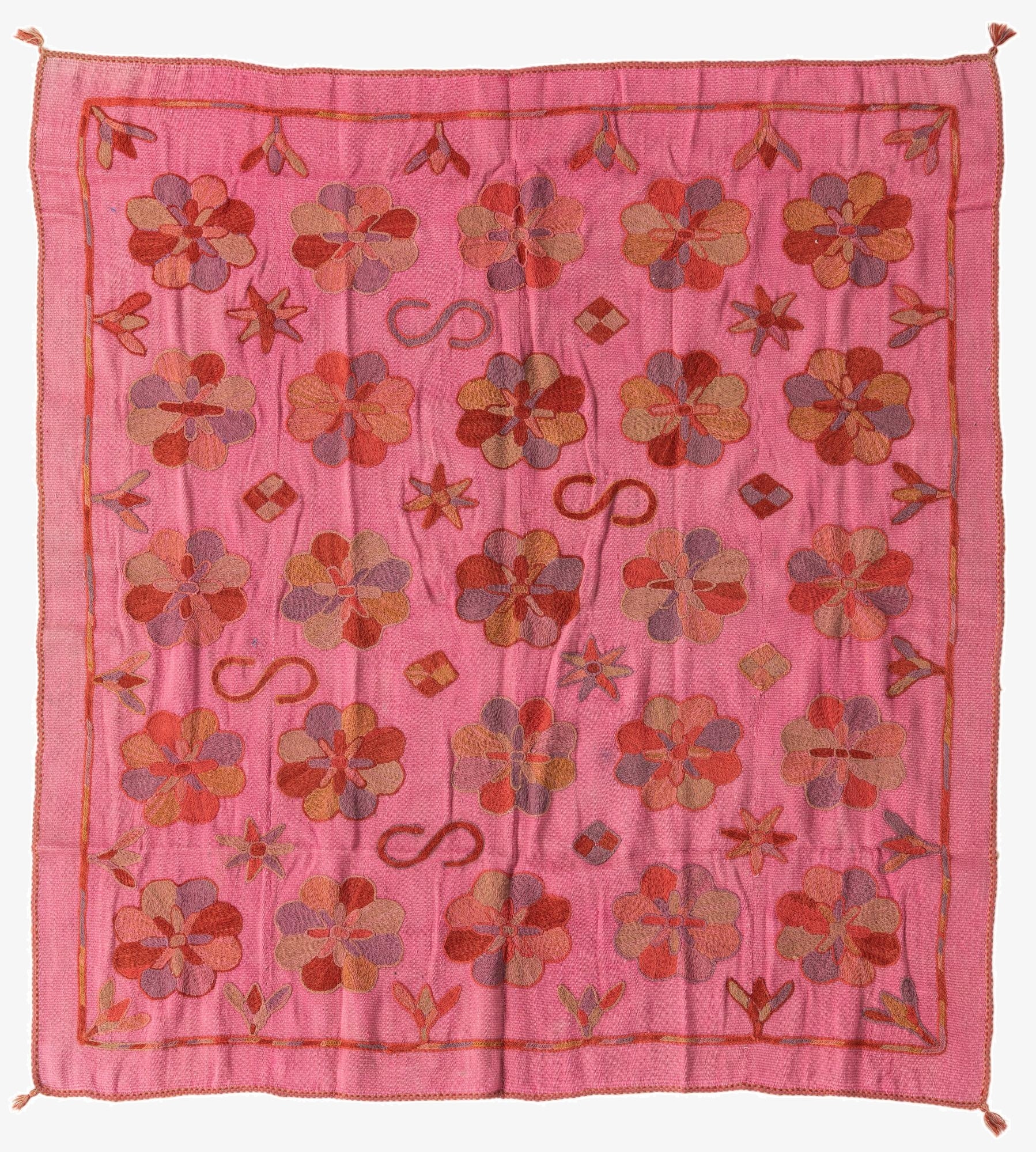 5' 9 x 6' 2  Hand Woven Kilim Suzani Wool Square Rug