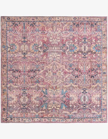 Pink Washable Nostalgia Square Rug
