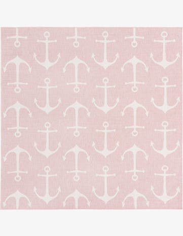 Pink Easy-Clean Coastal Indoor / Outdoor Square Rug
