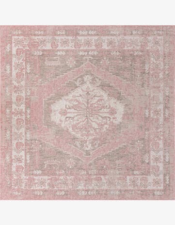 Pink Easy-Clean Traditional Indoor / Outdoor Square Rug
