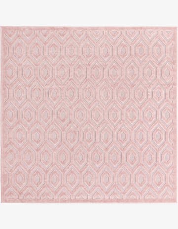 Pink Easy-Clean Trellis Textured Indoor / Outdoor Square Rug