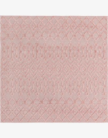 Pink Easy-Clean Trellis Textured Indoor / Outdoor Square Rug