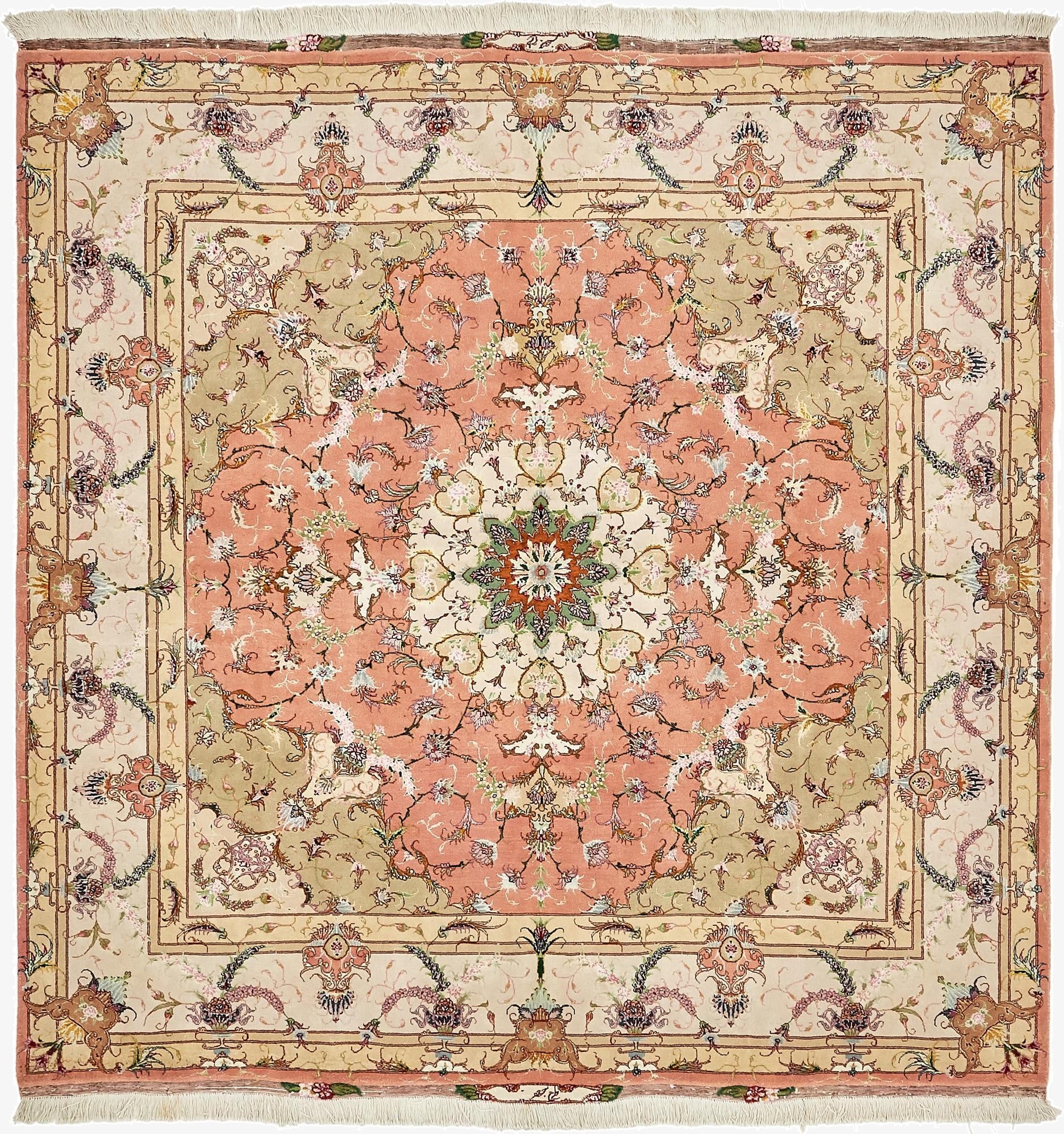 6' 8 x 6' 8  Hand Knotted Tabriz Persian Square Rug