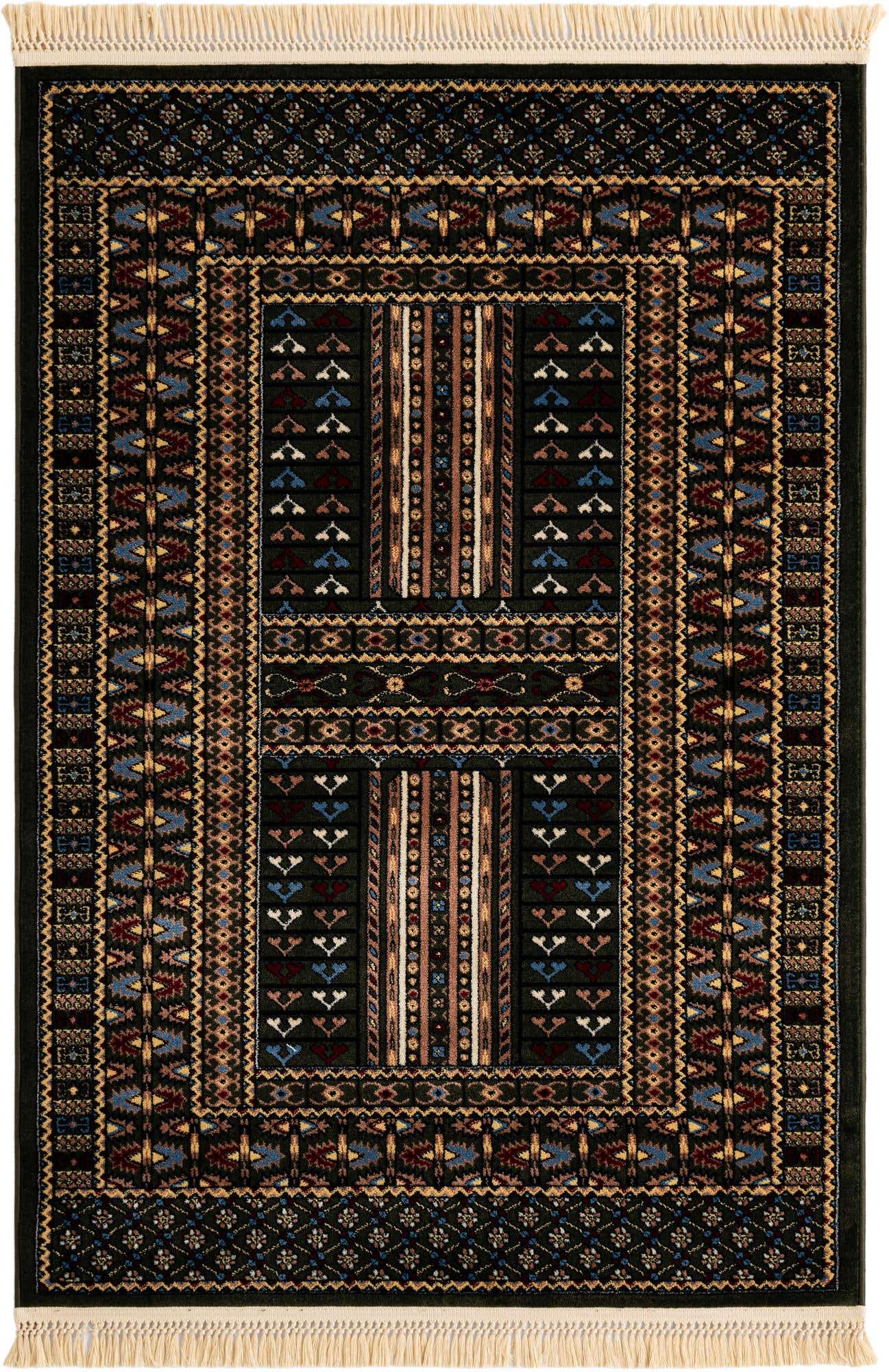 4' x 6' Pitcairn · Tribal geometric rug, dark green