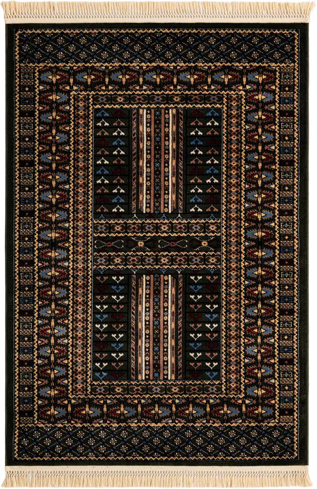 4' x 6' Pitcairn · Tribal geometric rug, dark green