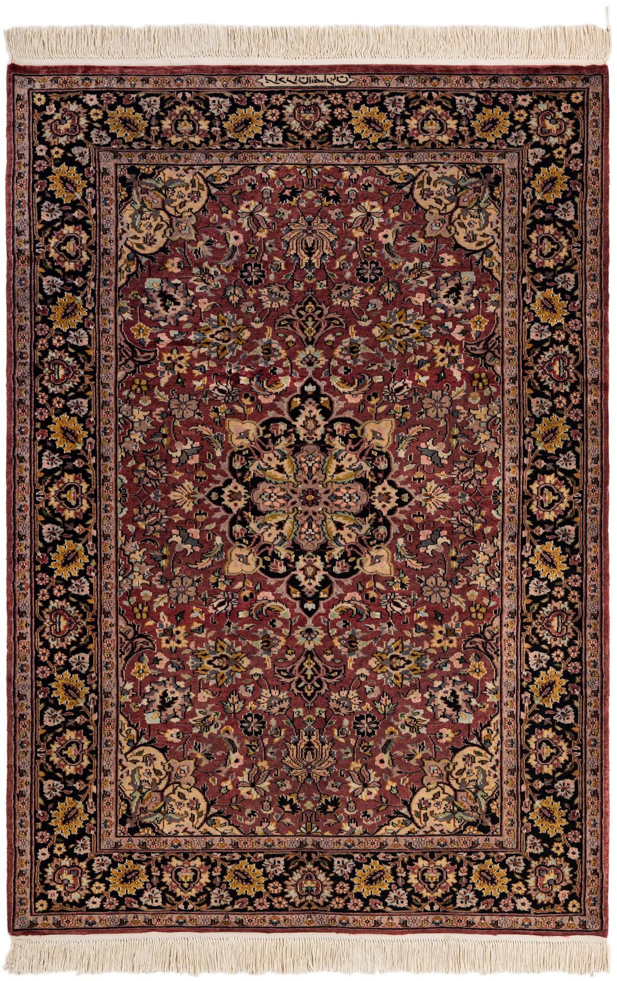4' 3 x 6' 1  Hand Knotted Kashmir Oriental Wool Rug