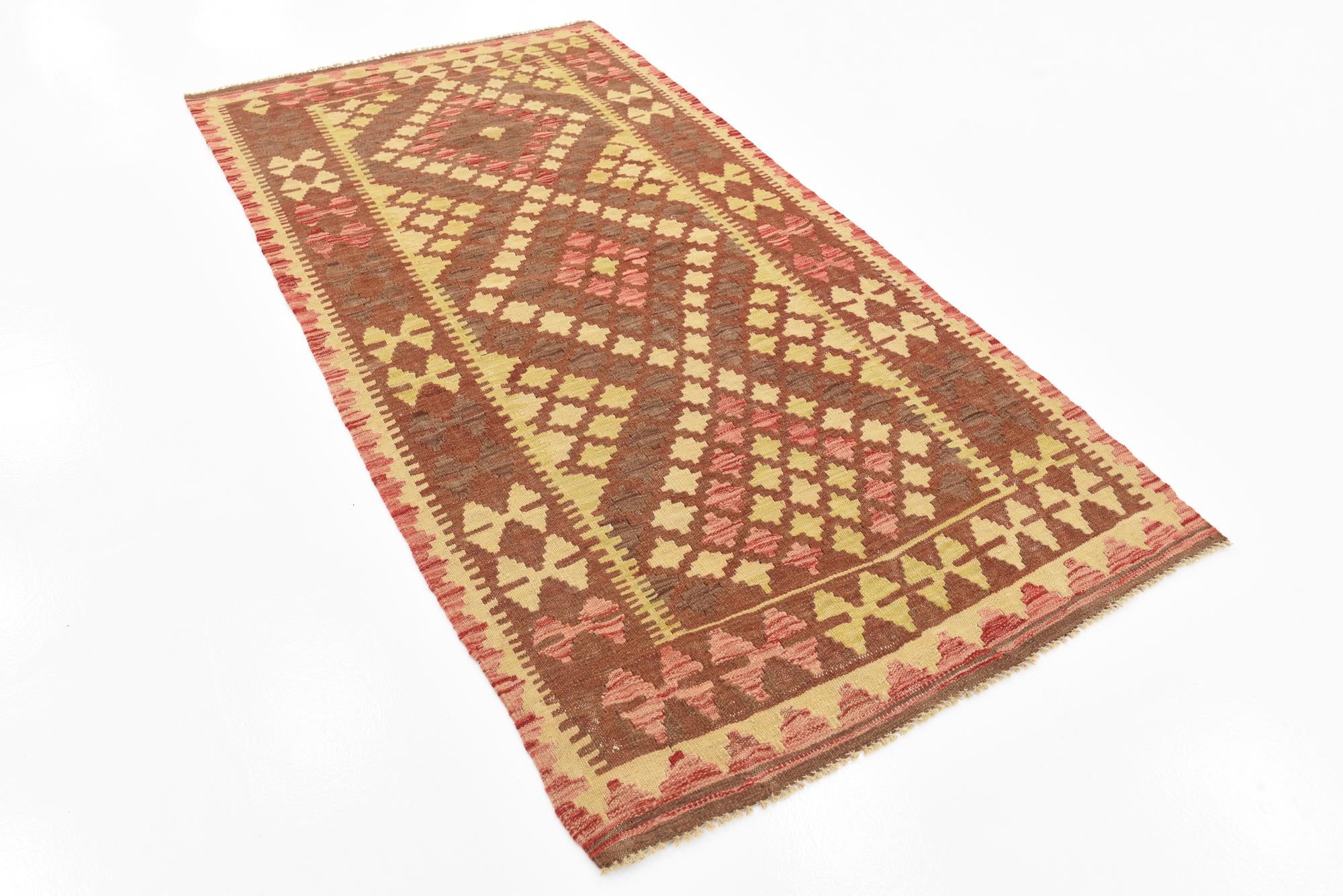 3' 4 x 6' 1 Hand Woven Kilim Maymana Wool Rug