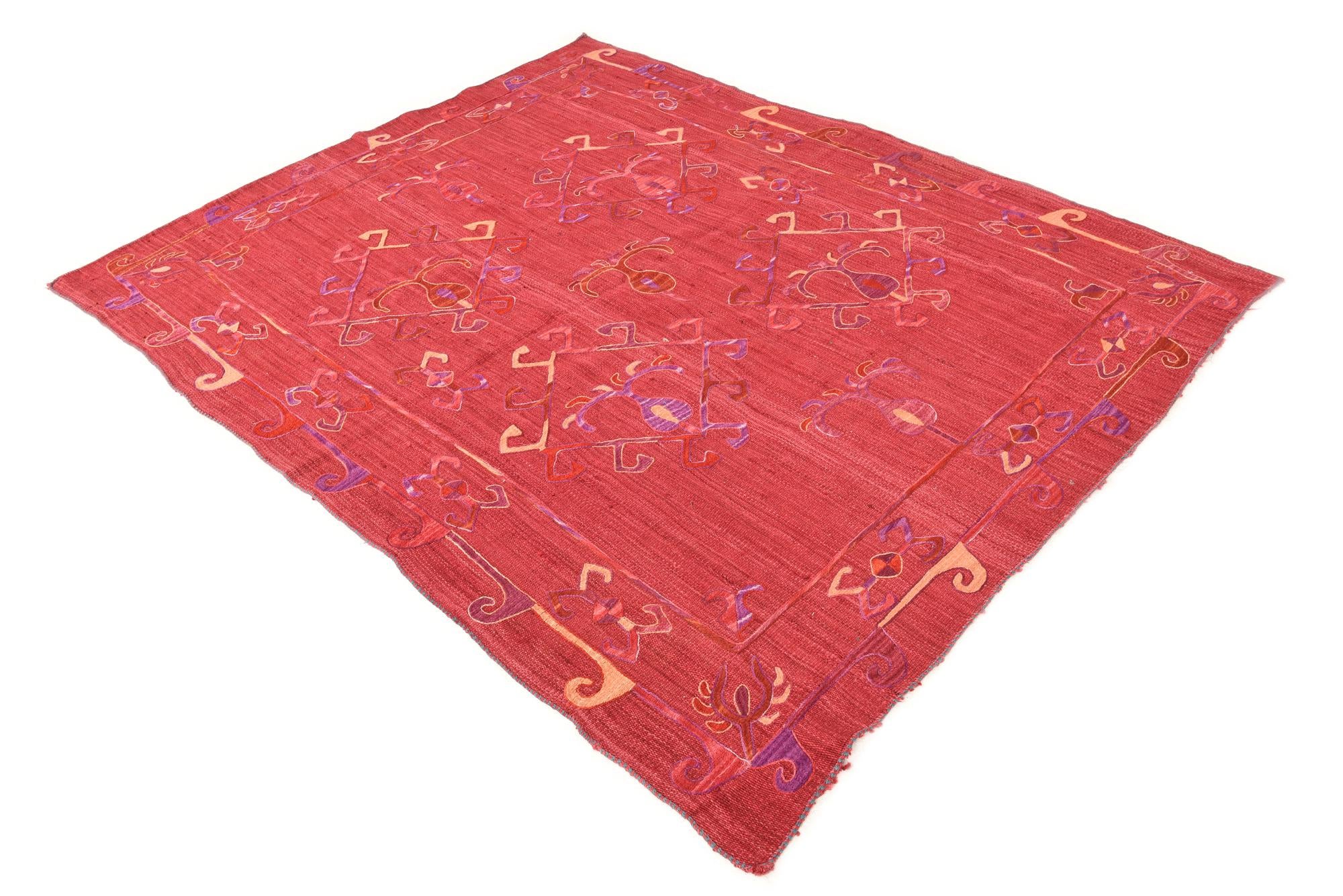 5' 10 x 7' 4 Hand Woven Kilim Suzani Wool Rug