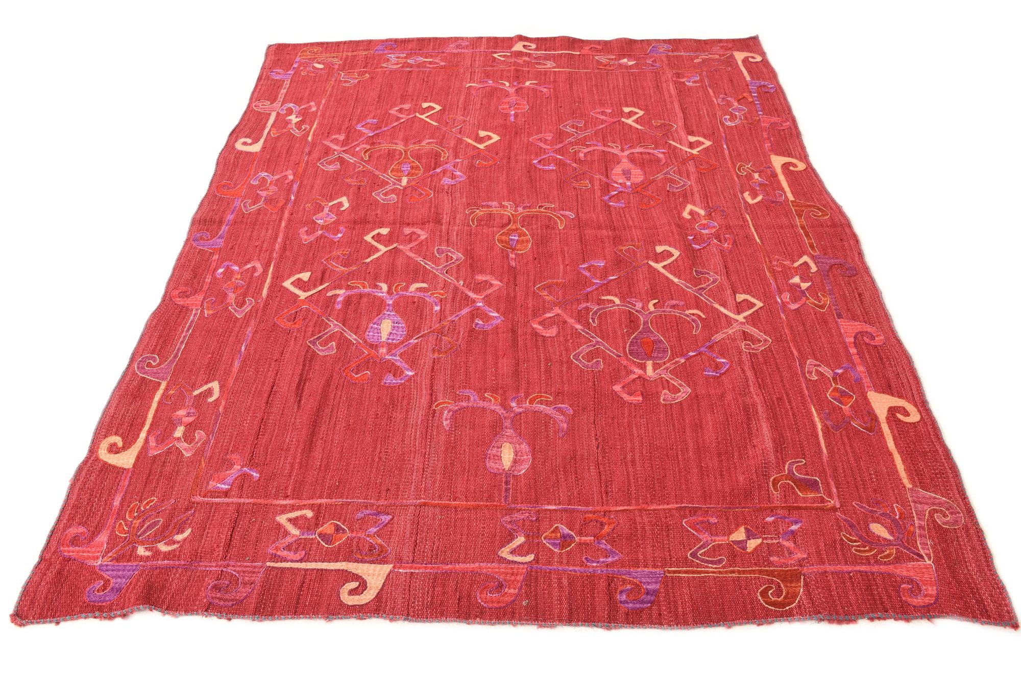 5' 10 x 7' 4 Hand Woven Kilim Suzani Wool Rug