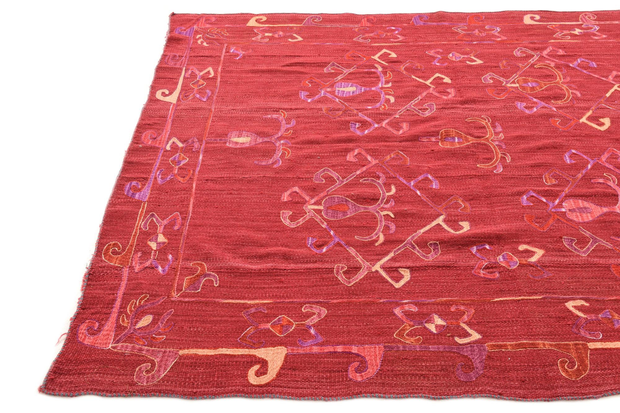 5' 10 x 7' 4 Hand Woven Kilim Suzani Wool Rug