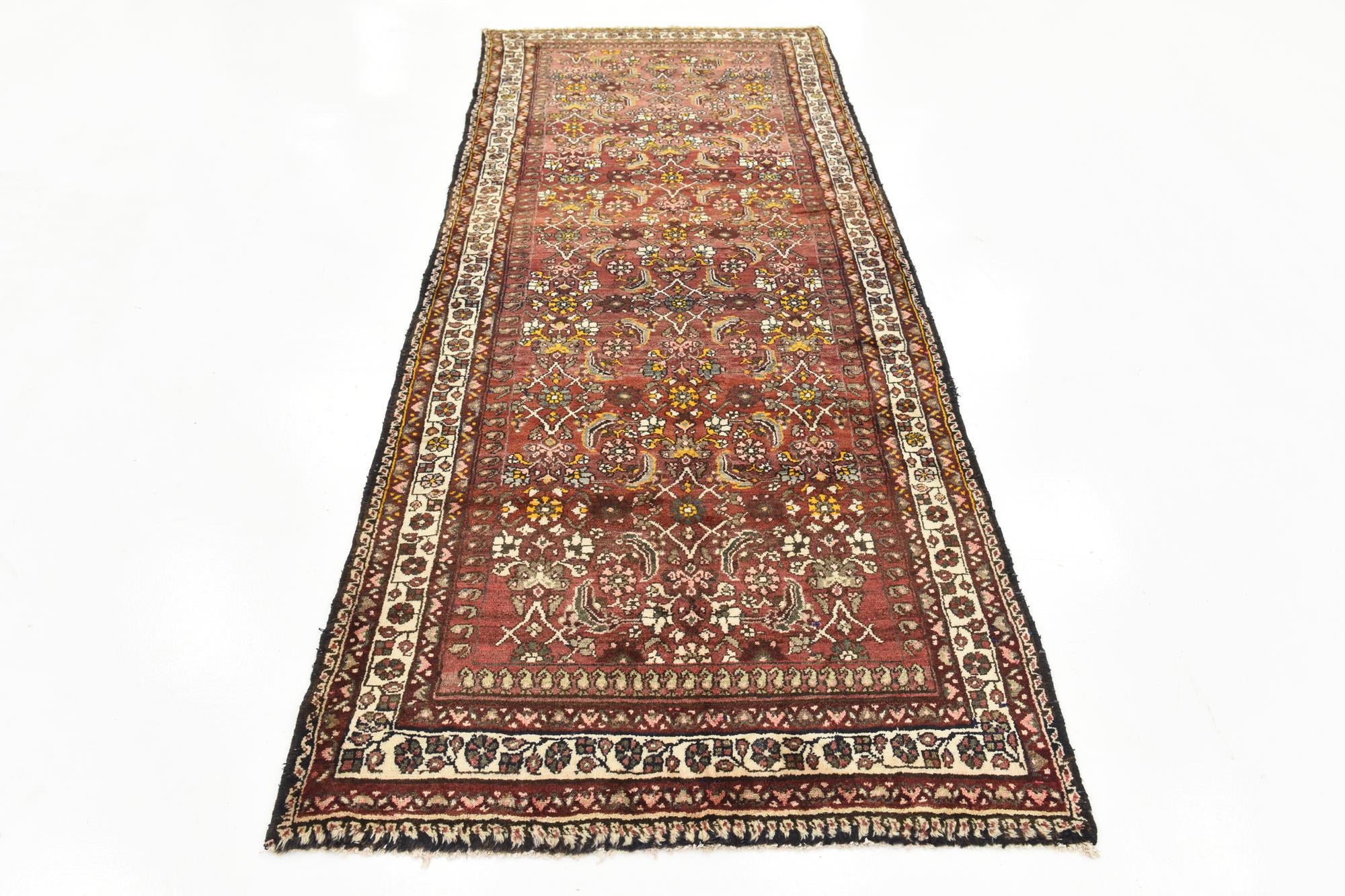 3' 10 x 9' 9 Hand Knotted Hossainabad Persian Wool Runner Rug