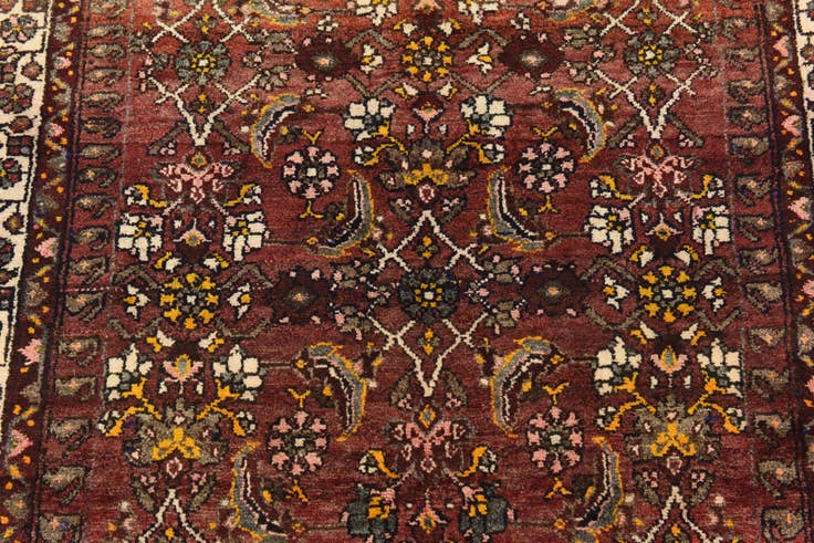 Detail image of 3' 10 x 9' 9 Hand Knotted Hossainabad Persian Wool Runner Rug