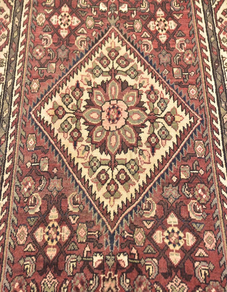 Detail image of 4' x 10' 8  Hand Knotted Hossainabad Persian Wool Runner Rug