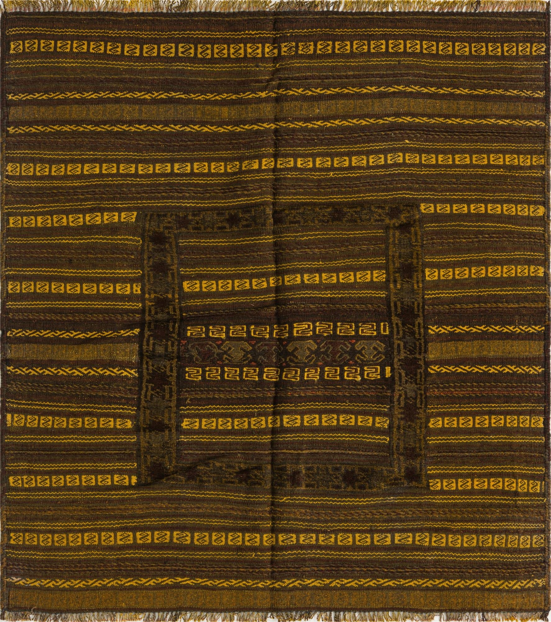 3' 10 x 4' 4  Hand Knotted Sumak Wool Square Rug