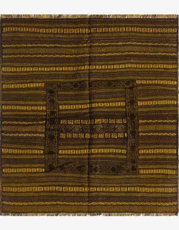 3' 10 x 4' 4 Hand Knotted Sumak Wool Square Rug