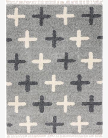 9' x 12' 2 Porteous · Cross pattern Shag Rug, gray and ivory