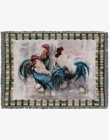 4' 6 x 6' Rooster Trio Throw Blanket