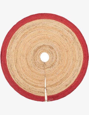Red and Natural Hand Braided Christmas Tree Skirt