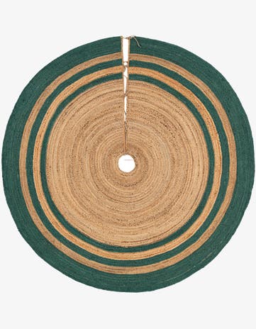 Natural and Green Hand Braided Christmas Tree Skirt