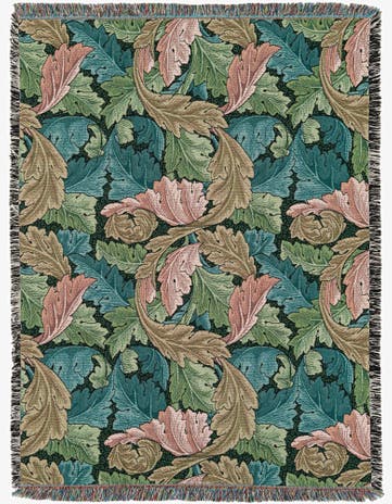 4' 6 x 6' William Morris Acanthus Leaves Forest Throw Blanket