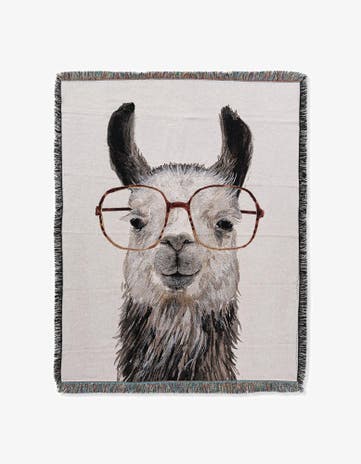 4' 6 x 6' Llama With Glasses Throw Throw Blanket