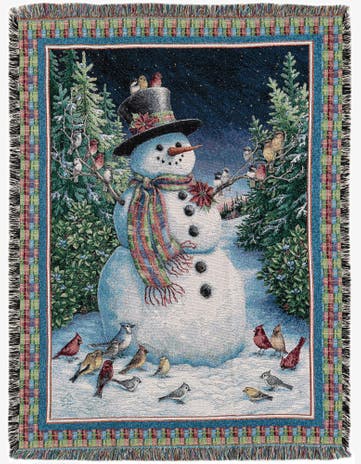 4' 6 x 6' Plaid Snowman Throw Blanket