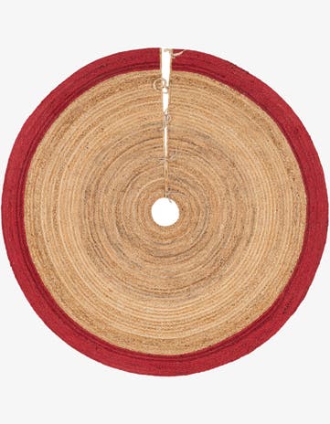 Red and Natural Hand Braided Christmas Tree Skirt