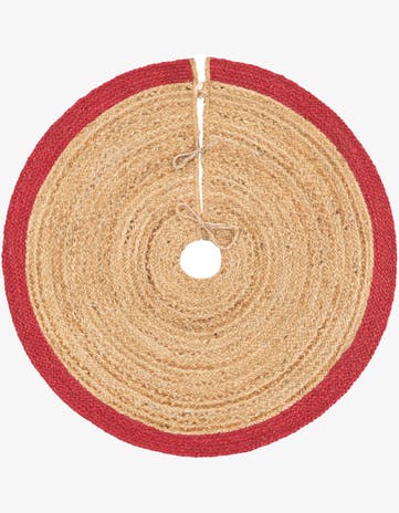 Red and Natural Hand Braided Christmas Tree Skirt