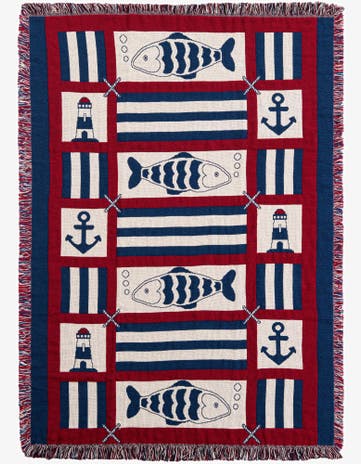 4' x 5' 9 Nautical Fish Throw Blanket