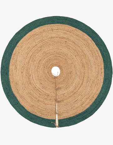 Green and Natural Hand Braided Christmas Tree Skirt