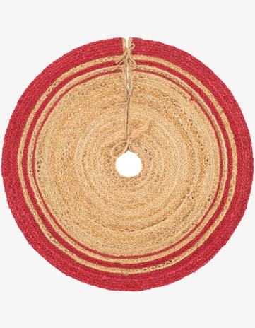 Natural and Red Hand Braided Christmas Tree Skirt