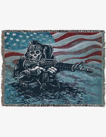 4' 6 x 6' US Navy Seal Skeleton Throw Blanket